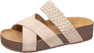 ZSpzx Women Wedge Sandals 2025,Comfortable Fashion Weave Walking Footwear Summer Beach Vacation Slippers Peep Toe Soft Cushion Platform Slides Breathable Indoor/Outdoor Slip-On Casual Shoe Daily Wear