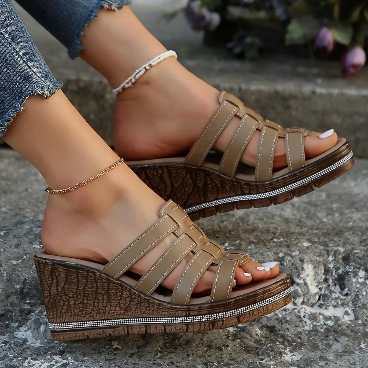 ZSpzx Women Wedge Sandals 2025,Height Increase Casual Shoe Comfortable Ladies Dress Breathable Dance Party Dressy Walking Footwear Soft Cushion Slip-On Slides Daily Wear Indoor/Outdoor