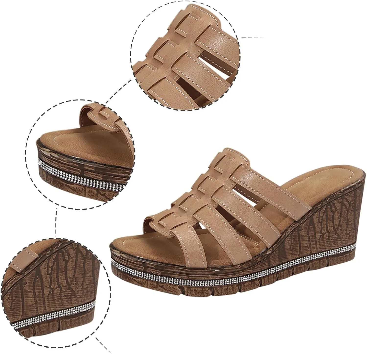 ZSpzx Women Wedge Sandals 2025,Height Increase Casual Shoe Comfortable Ladies Dress Breathable Dance Party Dressy Walking Footwear Soft Cushion Slip-On Slides Daily Wear Indoor/Outdoor