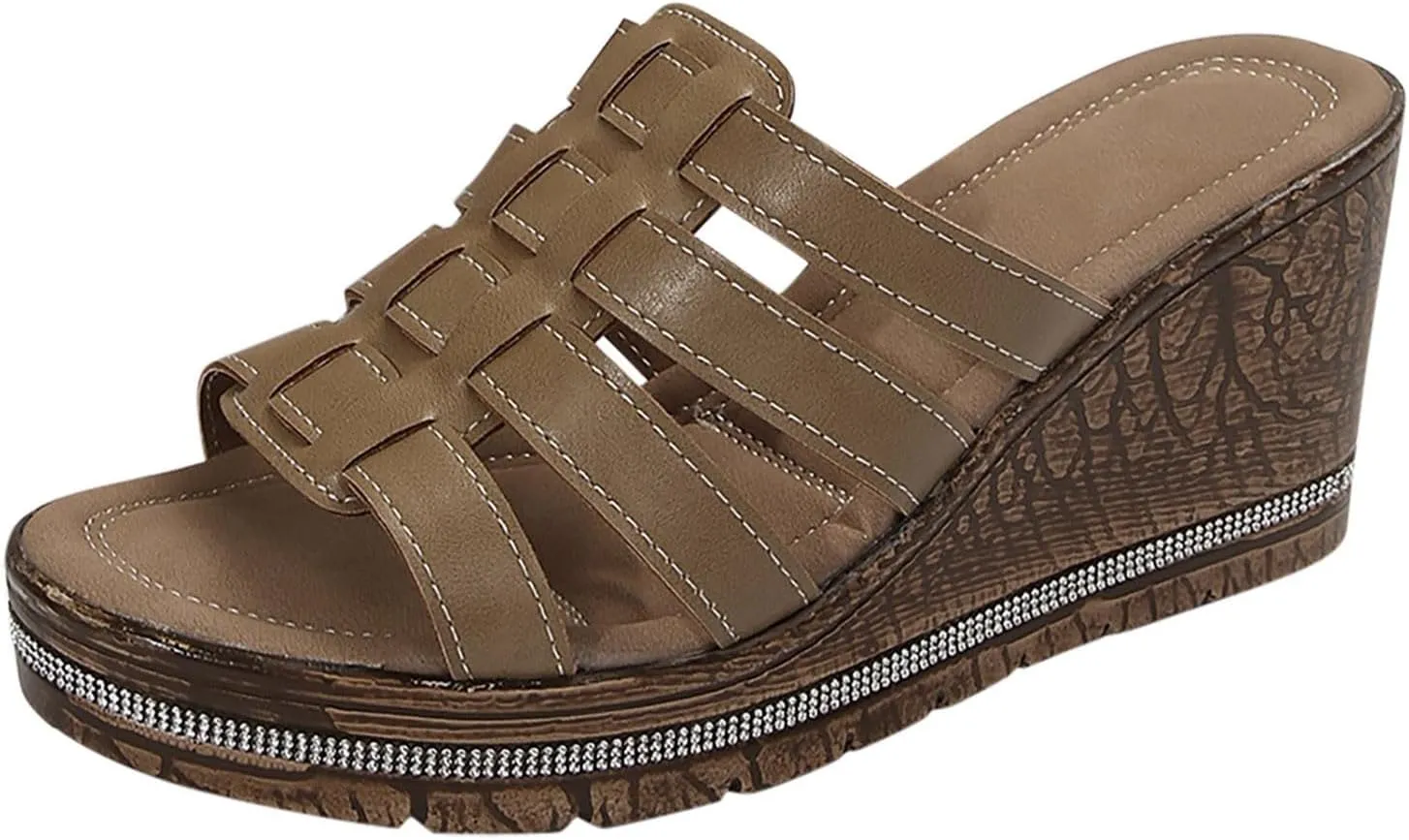 ZSpzx Women Wedge Sandals 2025,Height Increase Casual Shoe Comfortable Ladies Dress Breathable Dance Party Dressy Walking Footwear Soft Cushion Slip-On Slides Daily Wear Indoor/Outdoor