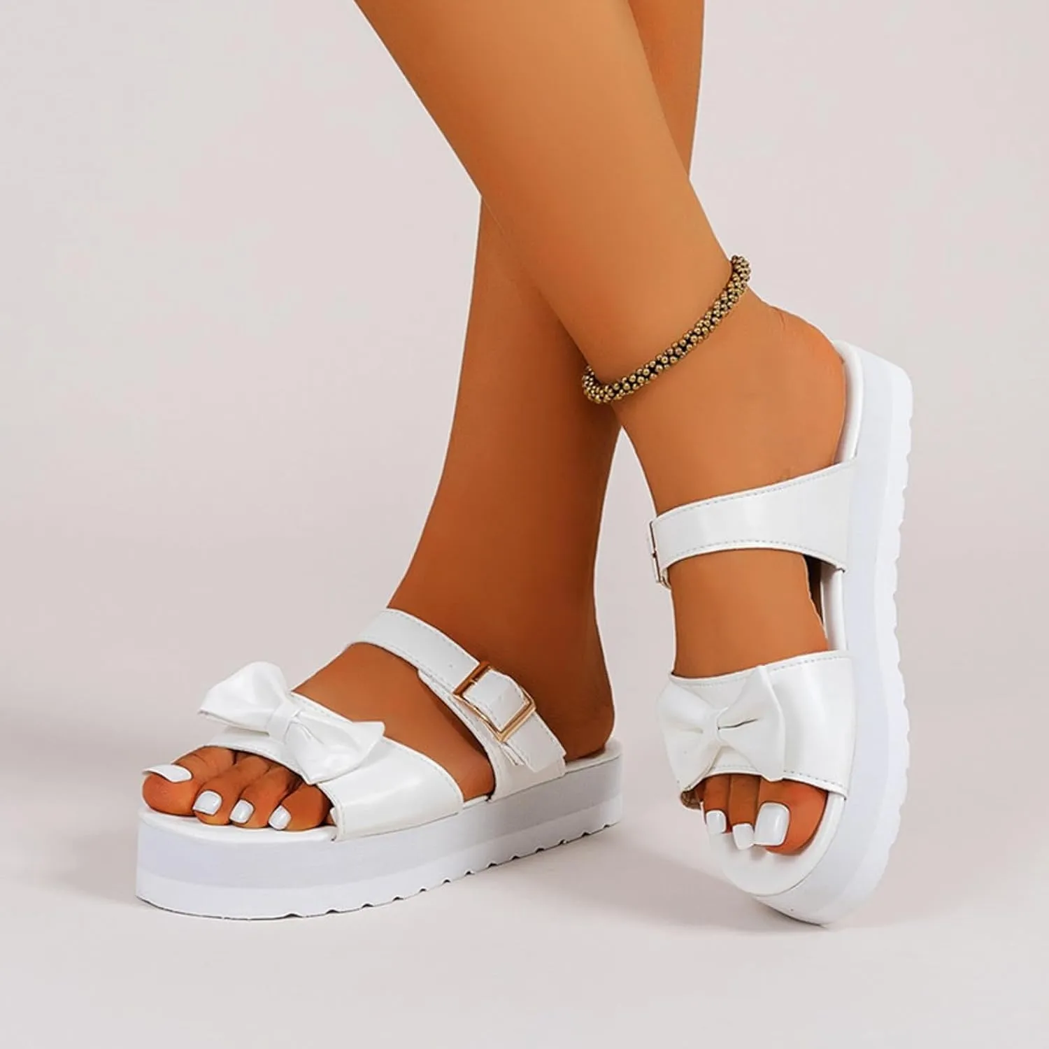 ZSpzx Women Wedge Sandals 2025,Ladies Dress Cute Bow Non-Slip Walking Footwear Breathable Comfortable Indoor/Outdoor Slip-On Casual Shoe Soft Cushion Height Increase Slides Summer Vacation Slippers
