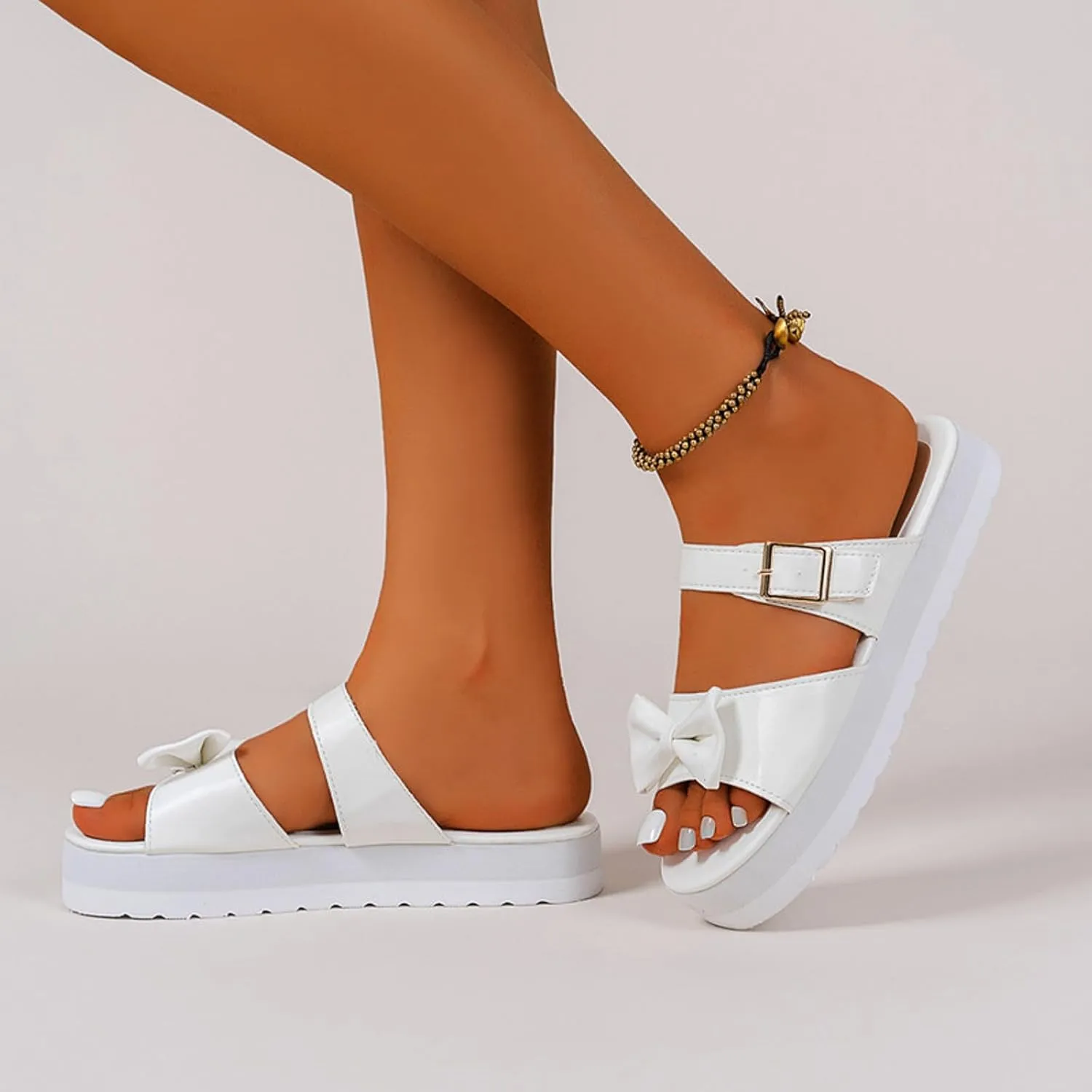 ZSpzx Women Wedge Sandals 2025,Ladies Dress Cute Bow Non-Slip Walking Footwear Breathable Comfortable Indoor/Outdoor Slip-On Casual Shoe Soft Cushion Height Increase Slides Summer Vacation Slippers