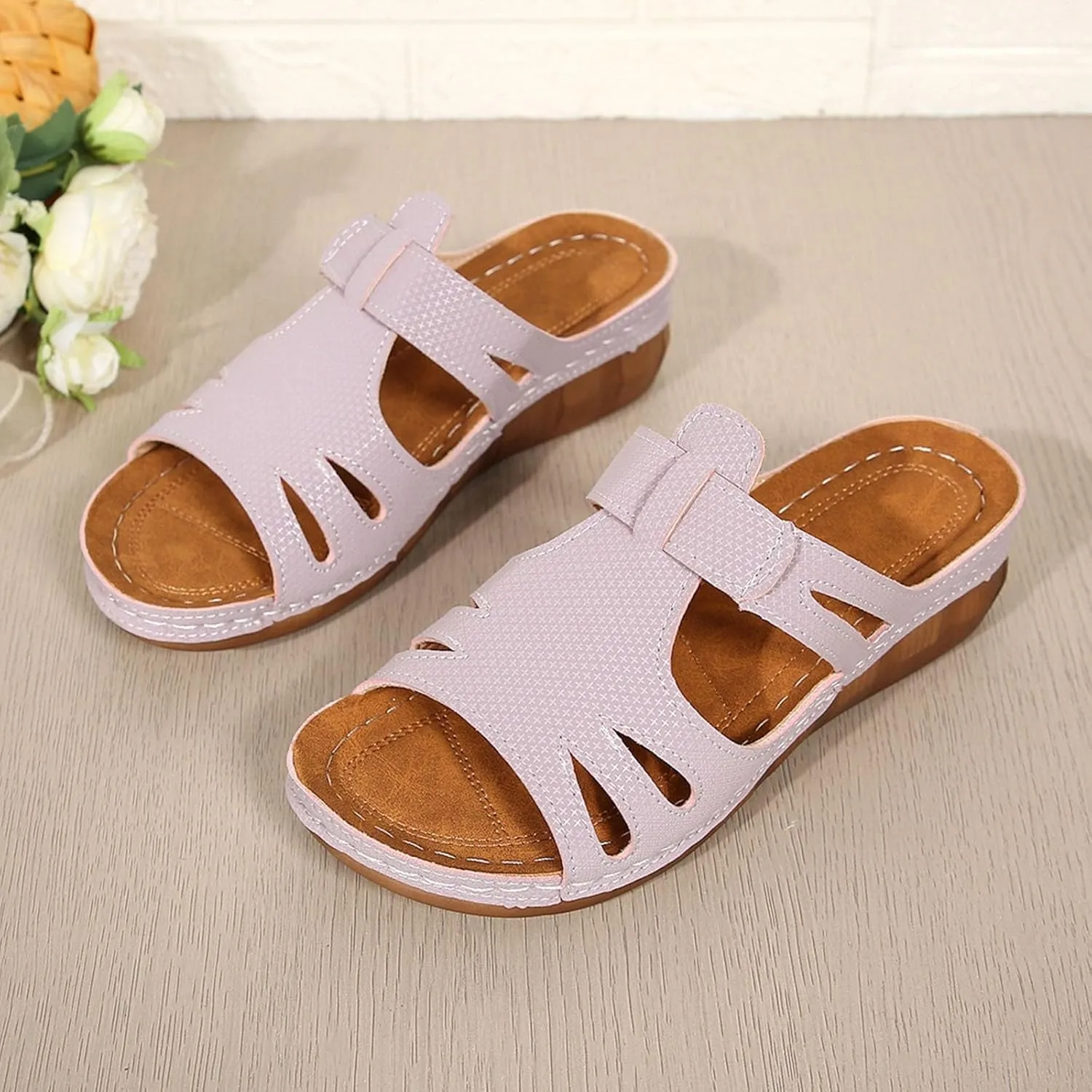 ZSpzx Women Wedge Sandals 2025,Summer Comfortable Beach Vacation Slippers Arch Support Orthopedic Slides Breathable Non-Slip Walking Footwear Indoor/Outdoor Soft Cushion Ladies Dress Casual Shoe