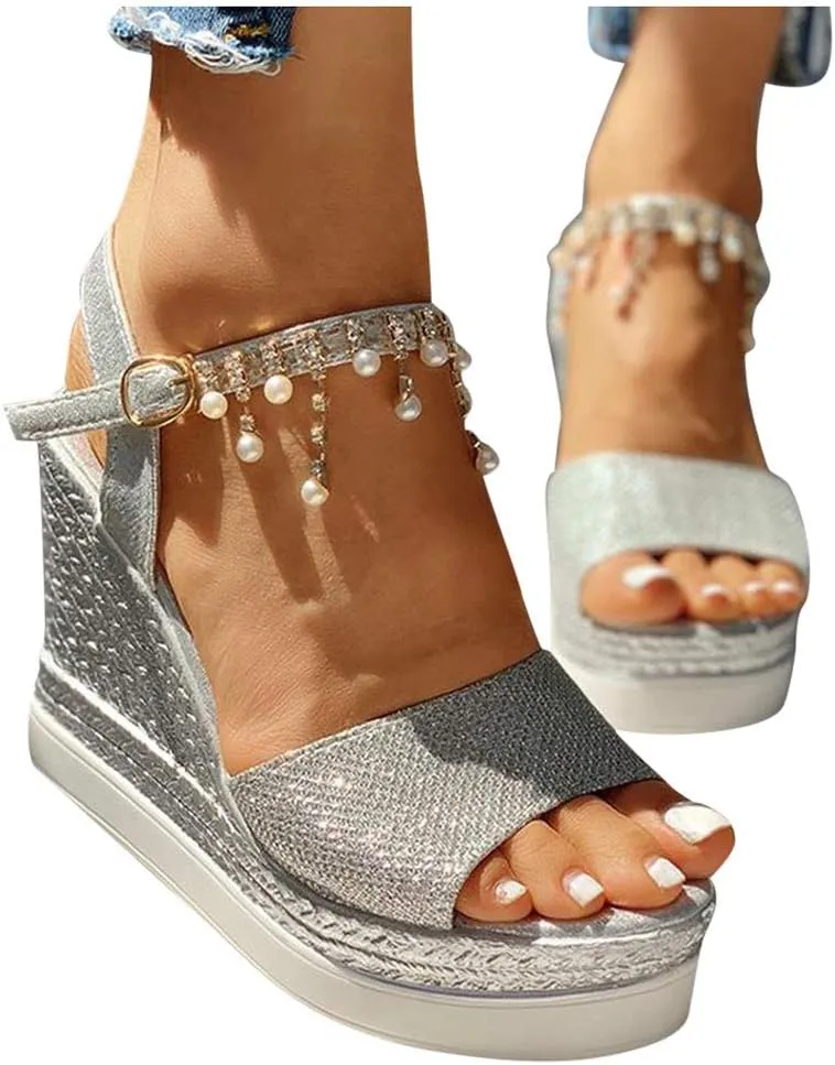 ZSpzx Women Wedge Sandals 2025,Summer Wedding High Heel Shoe Adjustable Buckle Indoor/Outdoor Daily Wear Height Increase Walking Footwear Breathable Comfortable Arch Support Casual Shoes
