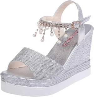 ZSpzx Women Wedge Sandals 2025,Summer Wedding High Heel Shoe Adjustable Buckle Indoor/Outdoor Daily Wear Height Increase Walking Footwear Breathable Comfortable Arch Support Casual Shoes