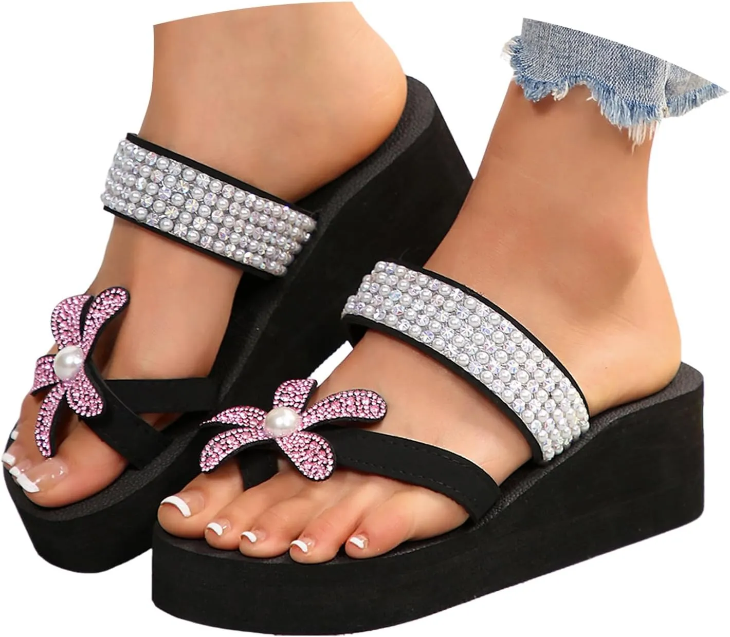 ZSpzx Women Wedge Sandals Breathable Comfortable Non-Slip Walking Footwear Indoor/Outdoor Slip-On Daily Wear Soft Cushion Casual Shoe Summer Fashion Beach Vacation Slippers